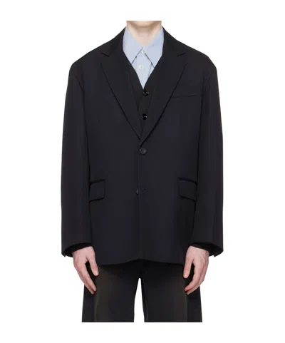 Ssstein Oversized Wool Single-breasted Suit Jacket In Blue