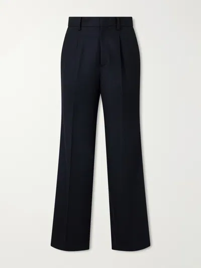 Ssstein Straight-leg Pleated Wool-blend Flannel Trousers In Black