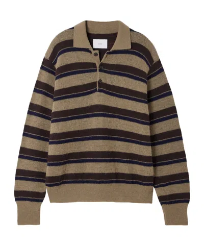 Ssstein Striped Brushed Knitted Polo Sweater In Brown