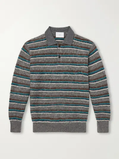 Ssstein Striped Brushed-knit Polo Shirt In Gray