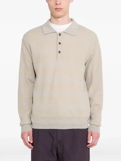 Ssstein Striped Long-sleeve Polo In Neutral