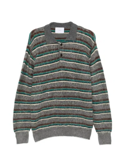 Ssstein Striped Polo-collar Sweater In Grey