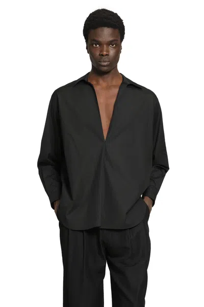 Ssstein Suvin Cotton Oversized Skipper Shirt In Black