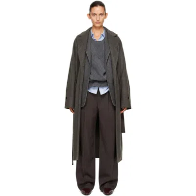 Ssstein Taupe Doeskin Oversized Peak Lapel Chester Coat In Gray
