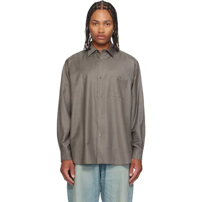 Ssstein Taupe Extra Fine Wool Oversized Regular Collar Shirt In Gray