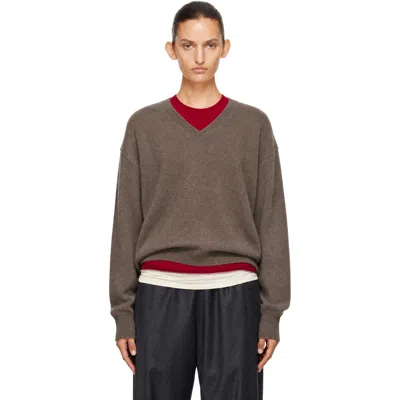 Ssstein Taupe Pure Cashmere Knit V-neck Sweater In Multi