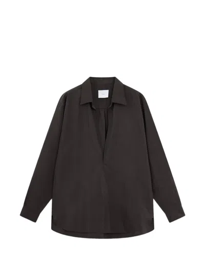 Ssstein V-neck Curved-hem Shirt In Brown
