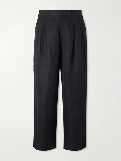 Ssstein Wide-leg Linen And Silk-blend Twill Trousers In Black