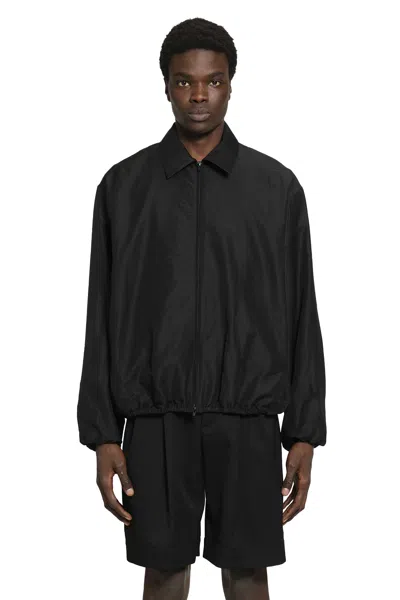 Ssstein Wool Silk Collared Zip Jacket In Black