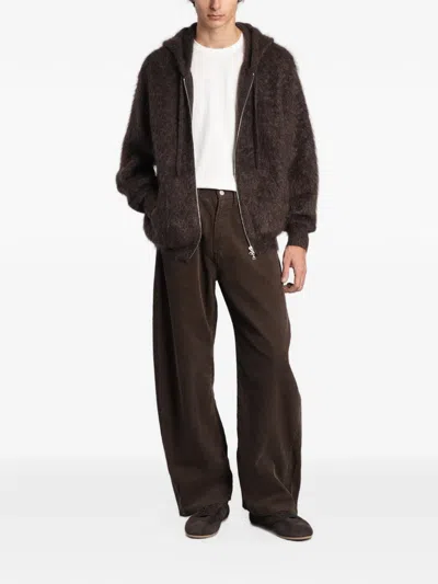 Ssstein Zip-up Knitted Hoodie In Brown