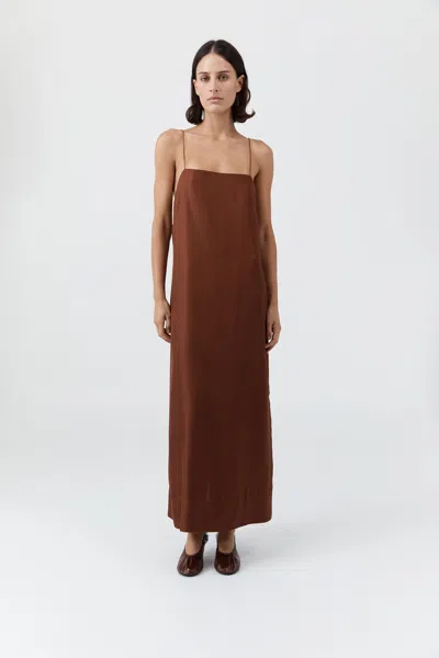 St Agni 90s Silk Twill Slip Dress In Brown