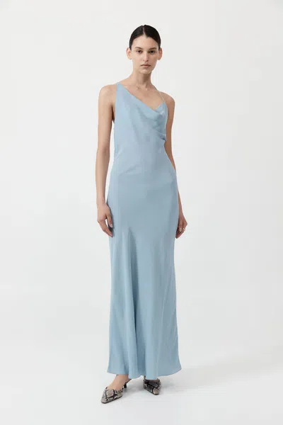 St Agni Asymm Drape Maxi Dress In Stone Blue