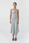 St Agni Asymm Drape Skirt In Light Grey Marle
