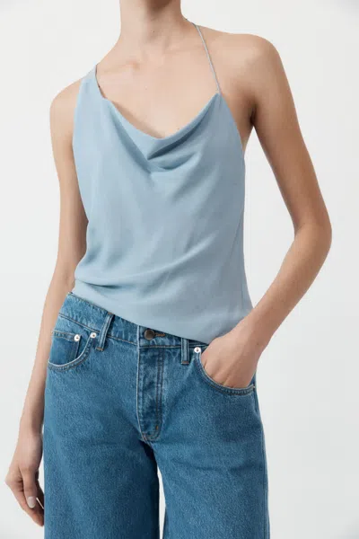 St Agni Asymm Drape Top In Stone Blue