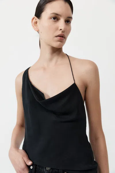 St Agni Asymm Drape Top In Washed Black