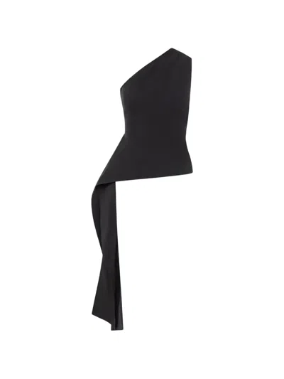 St Agni Asymm Origami One-shoulder Draped Top In Black