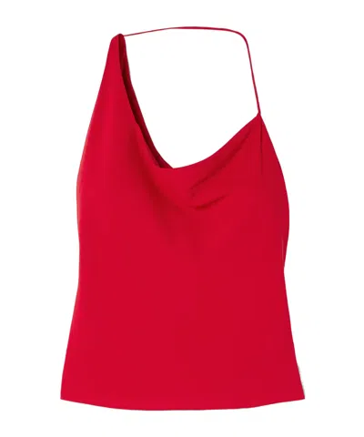 St Agni Asymmetric Draped Satin Top In Red