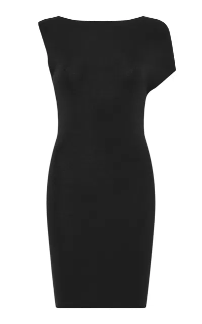 St Agni Asymmetric Knit Mini Dress In Black