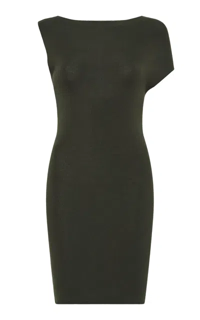 St Agni Asymmetric Knit Mini Dress In Green