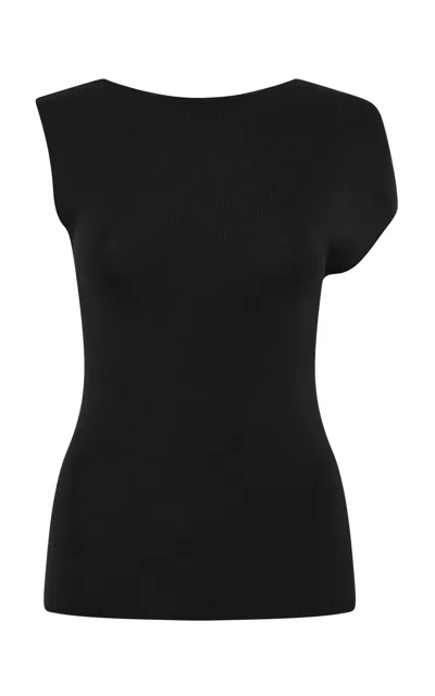 St Agni Asymmetric Knit Top In Black