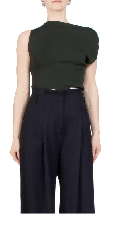 St Agni Asymmetric Knit Top In Basil In Green