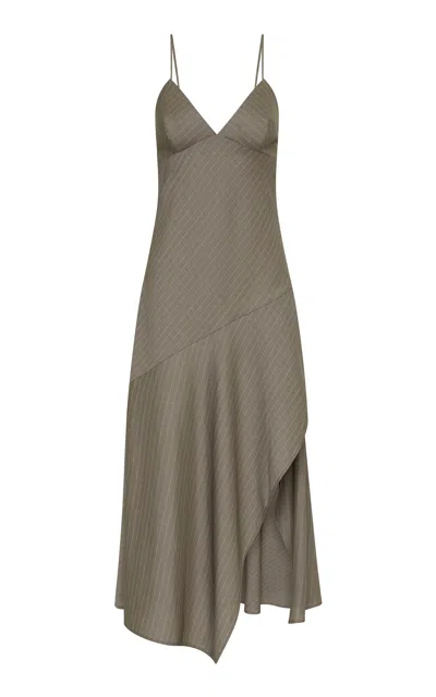 St Agni Asymmetric Midi Dress In Khaki