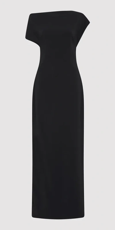 St Agni Asymmetric Off Shoulder Dress Black