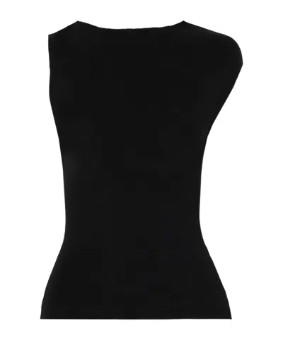 St Agni Asymmetric Ribbed-knit Top In Black