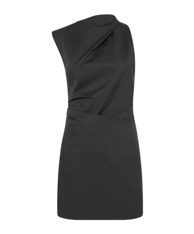 St Agni Asymmetric Tuck Mini Dress In Black
