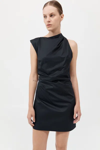 St Agni Asymmetric Tuck Mini Dress In Black