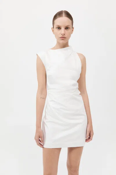 St Agni Asymmetric Tuck Mini Dress In White