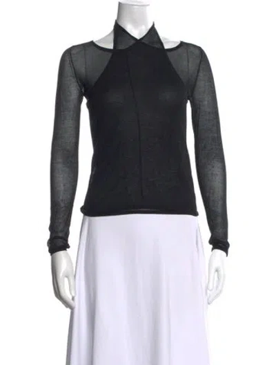 Pre-owned St Agni Asymmetrical Long Sleeve Top In Black