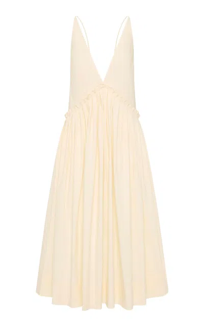 St Agni St. Agni Baby Frill Plunge Cotton-blend Midi Dress In Pink
