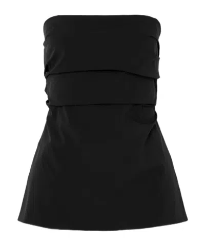St Agni Bandeau Tie-back Pleated Cotton-blend Top In Black