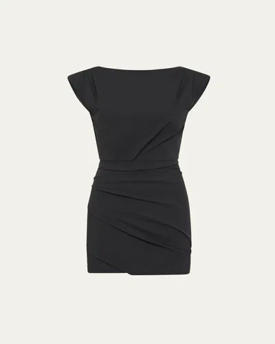 St Agni Bateau Tucked Cotton-nylon Mini Dress In Black