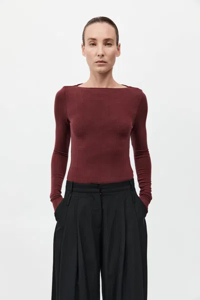 St Agni Bateau Long Sleeve Jersey Top In Currant