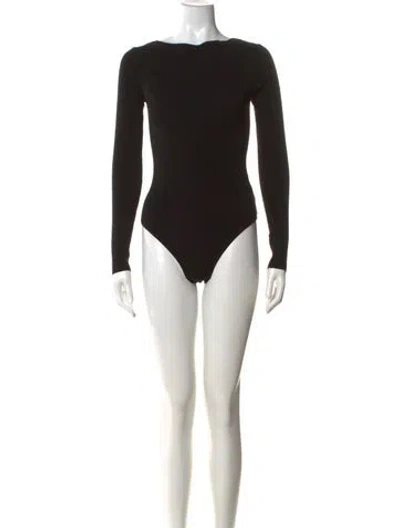 Pre-owned St Agni Bateau Neckline Long Sleeve Bodysuit In Black