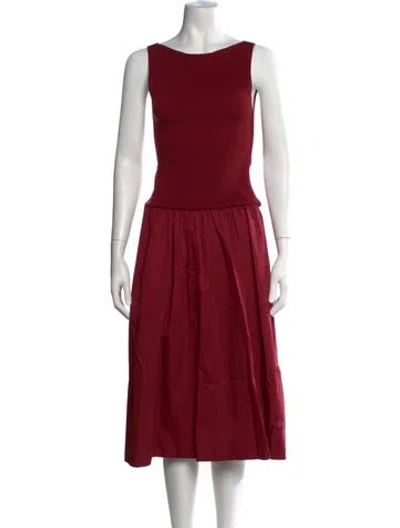 Pre-owned St Agni Bateau Neckline Midi Length Dress In Red