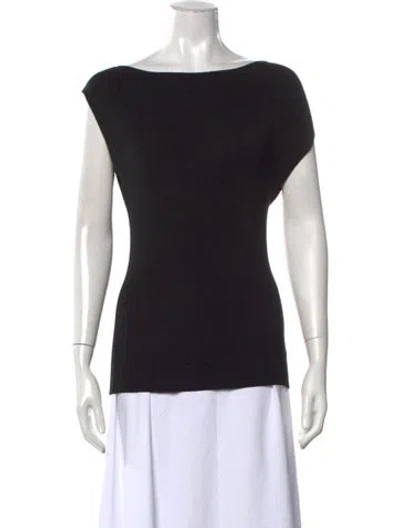 Pre-owned St Agni Bateau Neckline Short Sleeve Top In Black