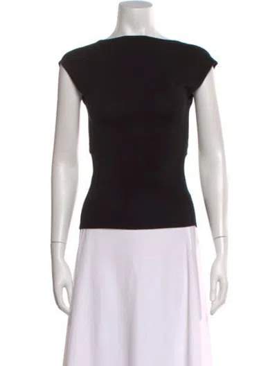 Pre-owned St Agni Bateau Neckline Short Sleeve Top In Black