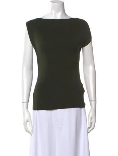 Pre-owned St Agni Bateau Neckline Short Sleeve Top In Green