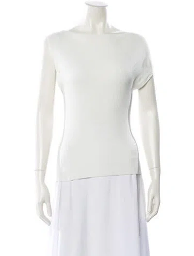 Pre-owned St Agni Bateau Neckline Short Sleeve Top In Neutral