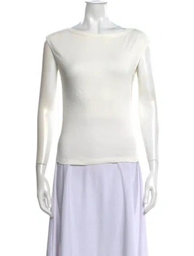 Pre-owned St Agni Bateau Neckline Short Sleeve Top In White
