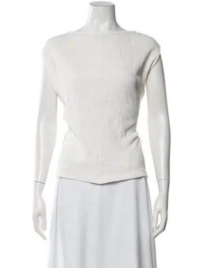 Pre-owned St Agni Bateau Neckline Short Sleeve Top In White