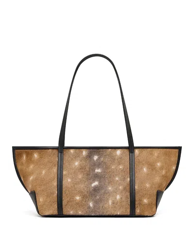 St Agni Bateau Slim Fawn Print Calf Hair Tote In Brown