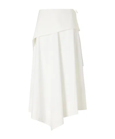 St Agni Belted Asymmetric Cotton-blend Poplin Midi Skirt In White