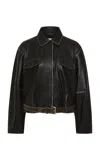 St Agni Belted Brushed-leather Jacket