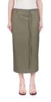 St Agni Kelp Belted Stretch-wool Pencil Skirt In Green