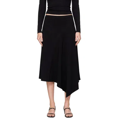 St Agni Black Asymm Drape Midi Skirt