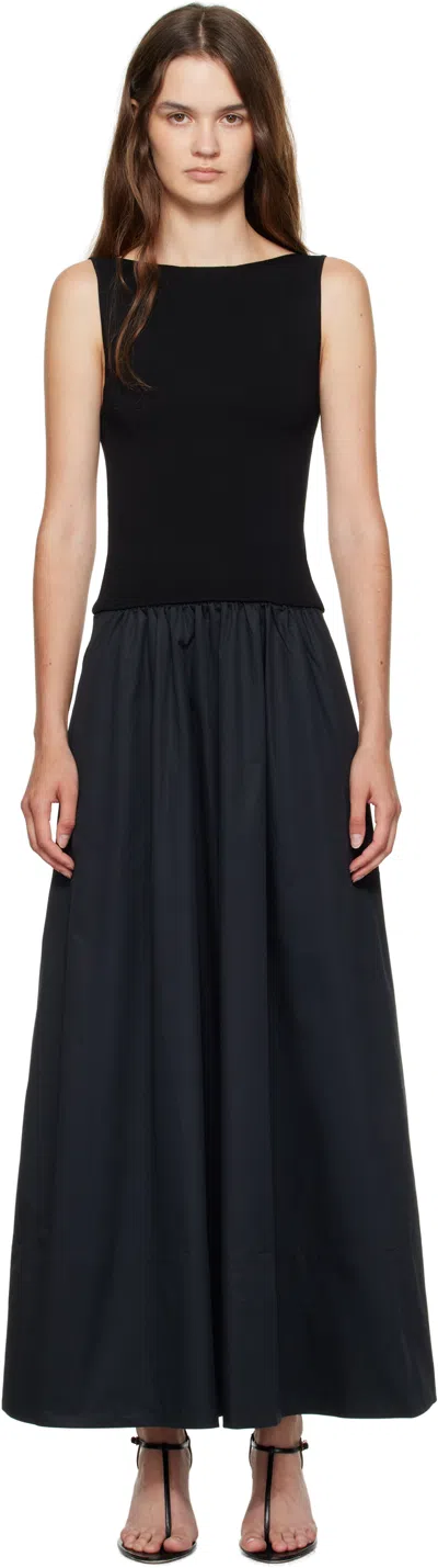 St Agni Open-back Jersey And Cotton-poplin Maxi Dress In Black